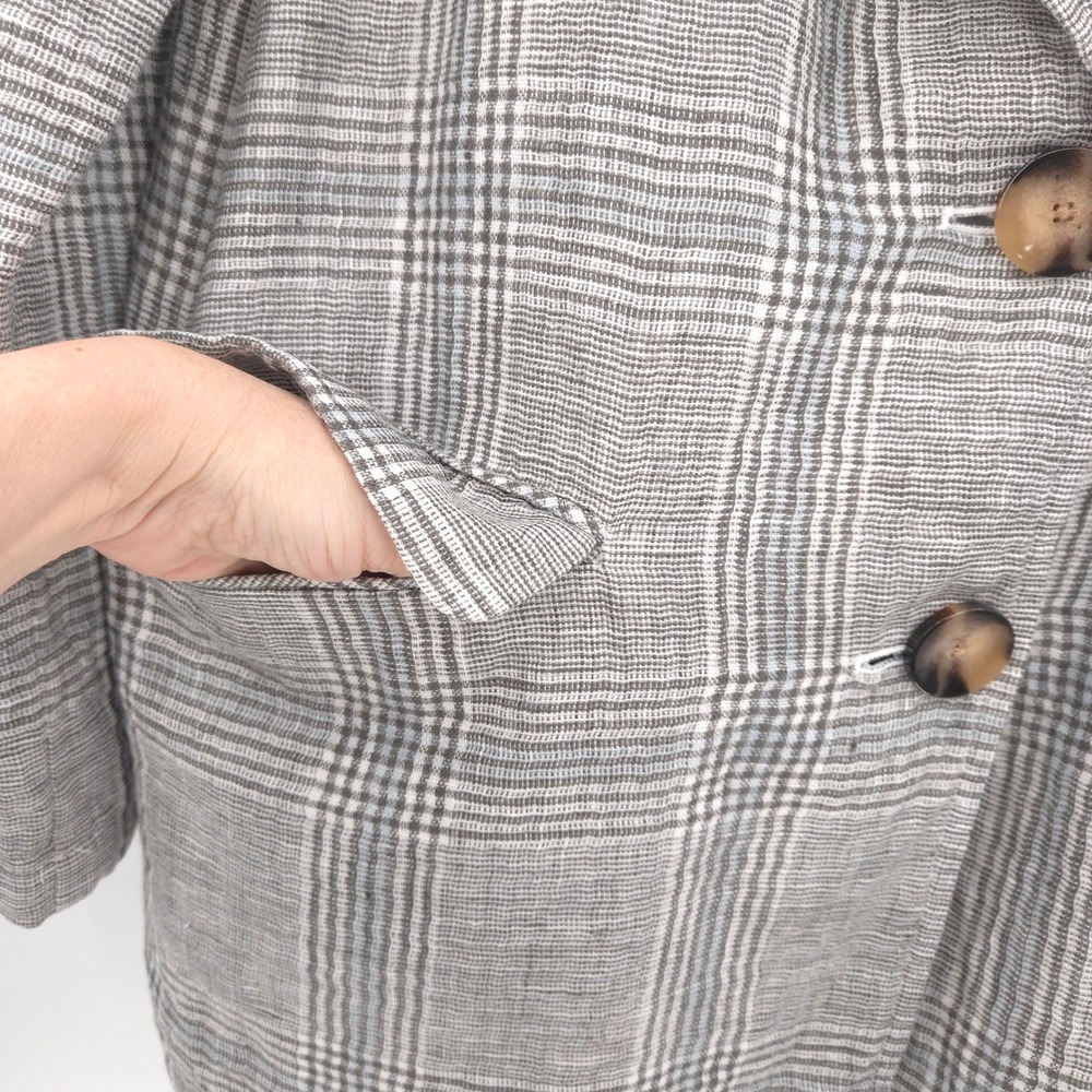 J. Jill linen-blend Blazer Women Medium Grey Plaid Two Button Boyfriend Jacket - Picture 7 of 12